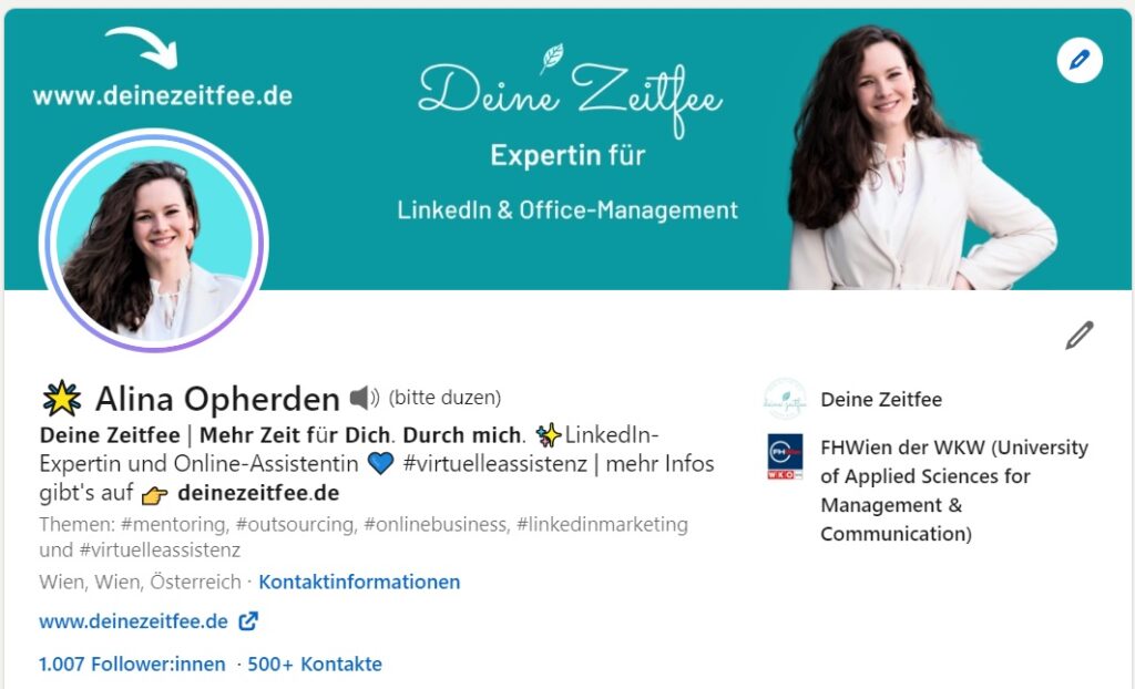 LinkedIn-Profil von Alina Opherden-Virtuelle Assistenz in Deutschland und Österreich