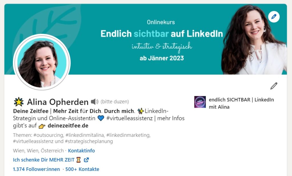 LinkedIn-Profil von Alina Opherden-Virtuelle Assistenz in Deutschland und Österreich